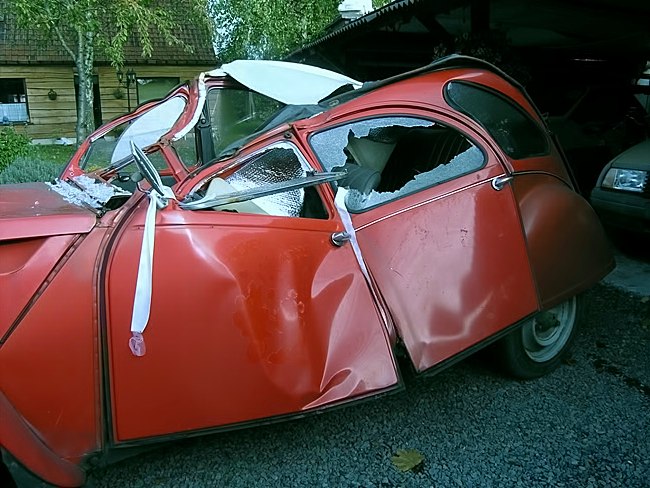 man bijt hond citroen 2cv